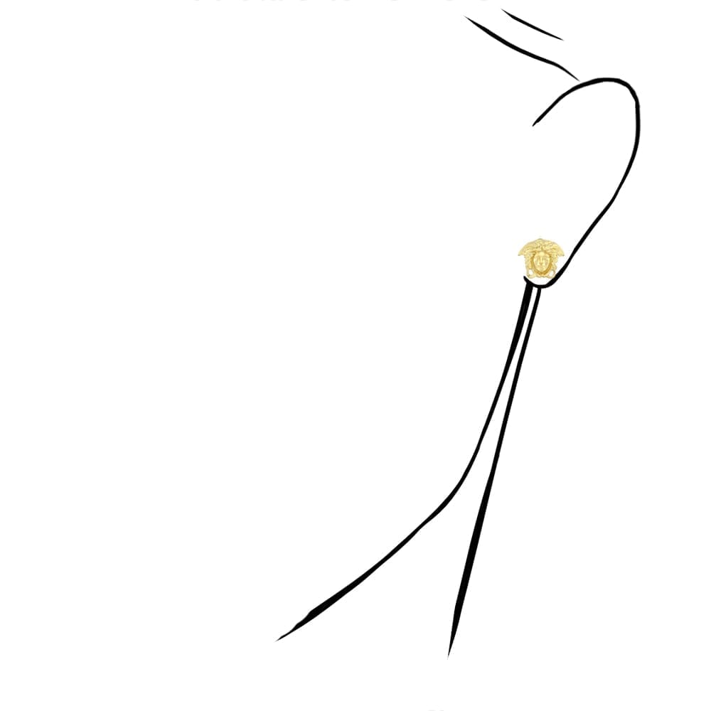 10k Yellow Gold Diamond Cut Medusa Head Face Stud Push Back Earrings