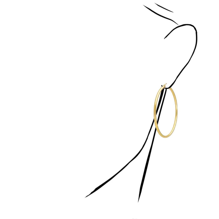 10K Yellow Gold 2mm Hoop Earrings 1"-2.1"