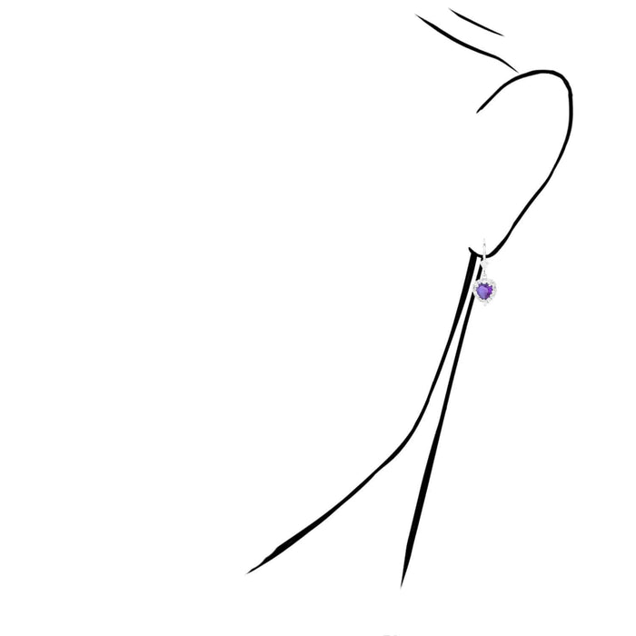 14K White Gold Halo Heart Birthstone Dangle Leverback Earrings