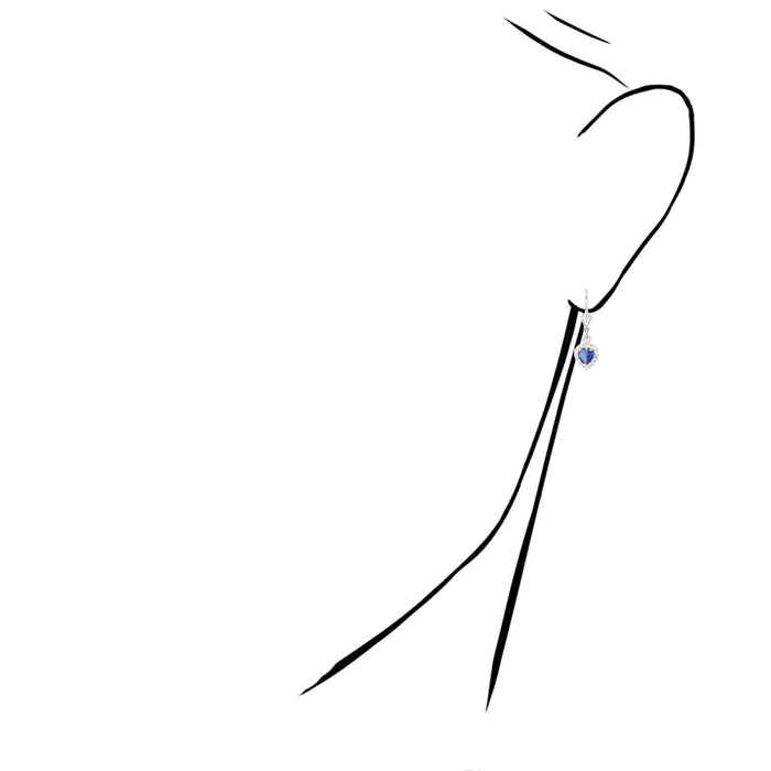 14K White Gold Halo Heart Birthstone Dangle Leverback Earrings