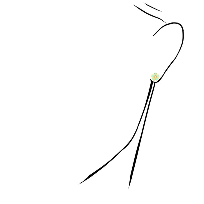 Kids 14K Gold White Pink Blue Green Red Purple Yellow Flower Stud Earrings