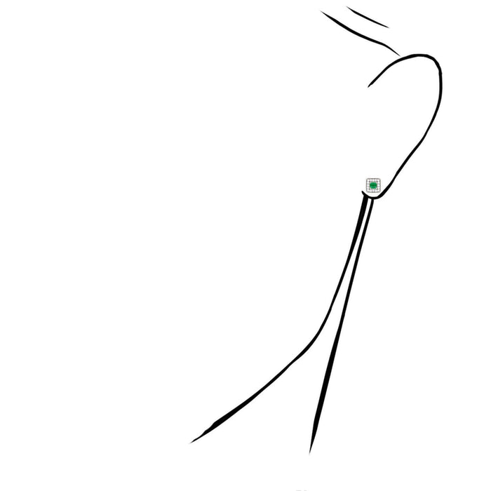 14K White Gold Square Color Gemstone Screw Back Halo Stud Earrings