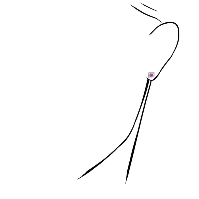 14K White Gold Square Color Gemstone Screw Back Halo Stud Earrings