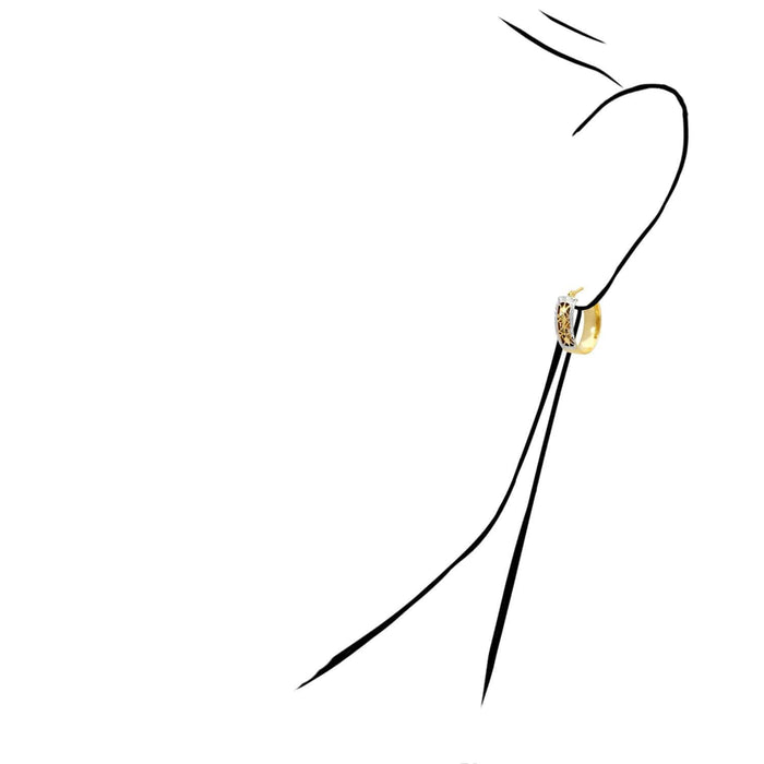 14K Two-Tone Gold Diamond-Cut Out Oval Shape Hoop Earrings 20mm-25mm