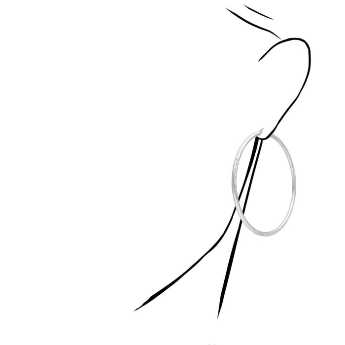 14K Solid White Gold 3mm Thick Diamond Cut Hoop Earrings 2.7"