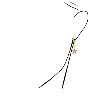 14K Yellow Rose Gold Drop  Diamond-Cut Star Huggie Hoop Earrings 40mm