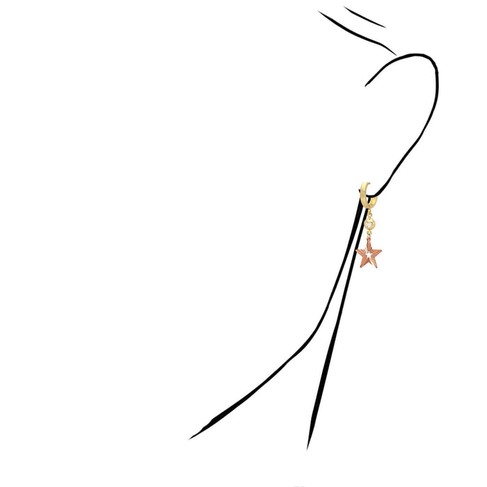 14K Yellow Rose Gold Drop Diamond-Cut Star Huggie Hoop Earrings 40mm