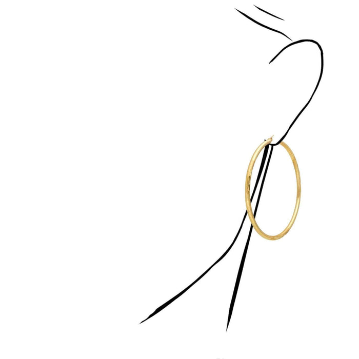 10K Yellow Gold 3mm Diamond-Cut Hoop Earrings 2.5"