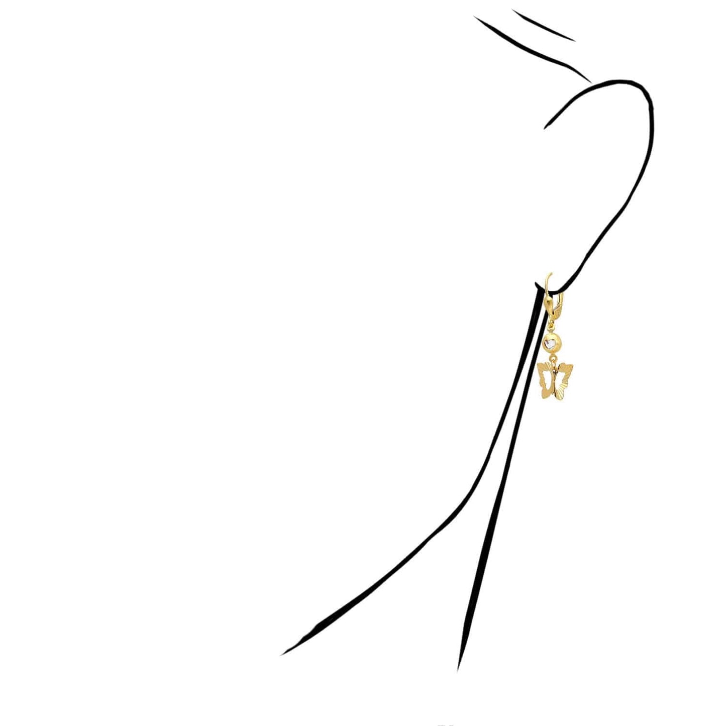 14K Yellow Gold  Heart Butterfly Leverback Earrings 35mm