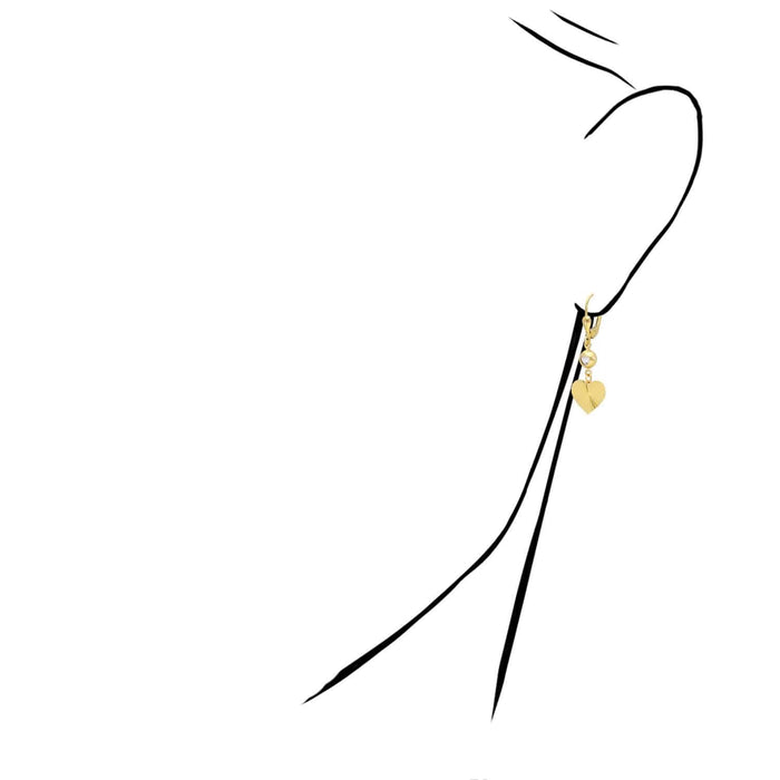 14K Yellow Gold CZ Diamond-Cut Heart Leverback Earrings 35mm