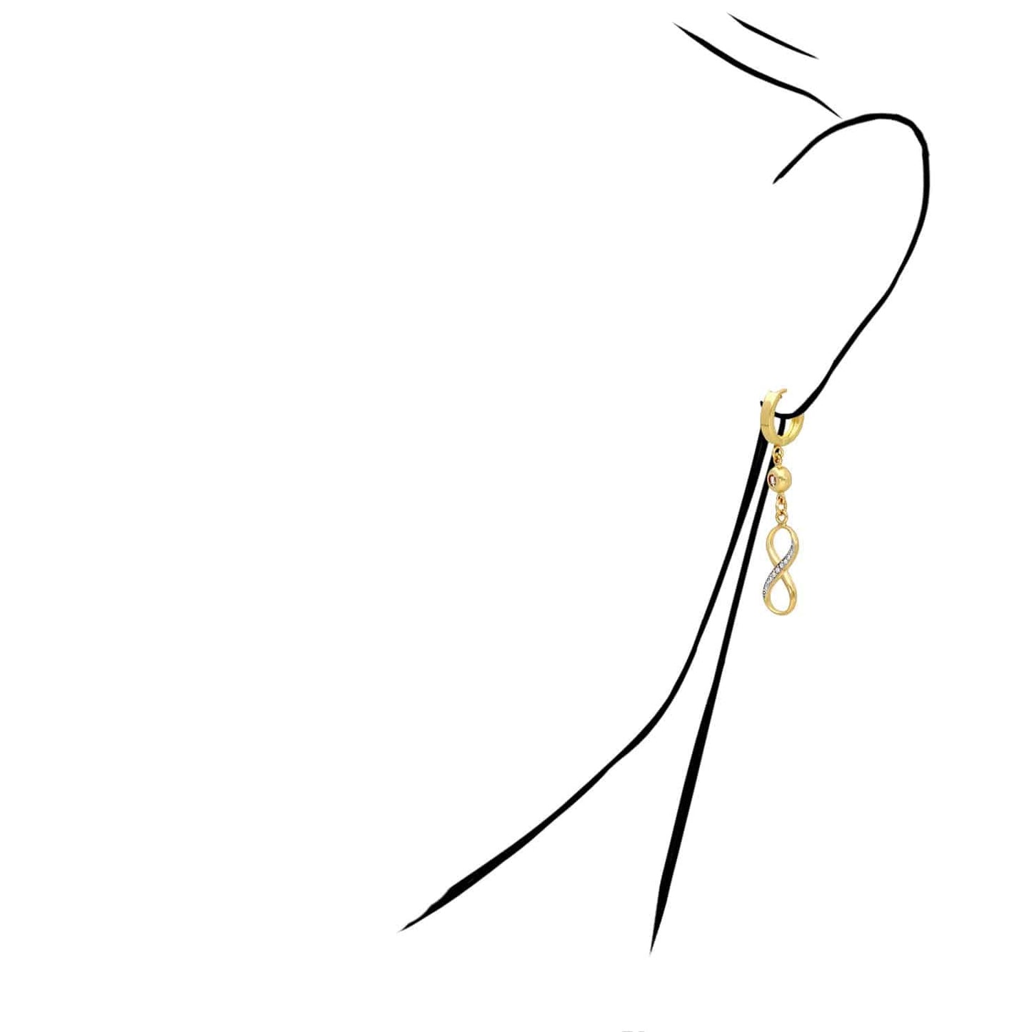 14K Yellow Gold CZ Drop  Infinity Huggie Earrings 50mm