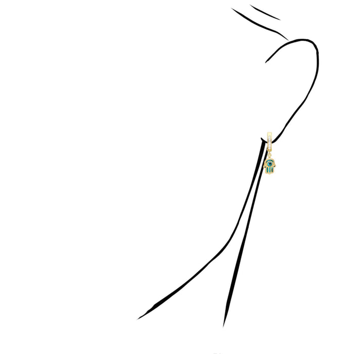 14K Gold Evil Eye Hamsa CZ Huggie Hoop Earrings 27mm - WJD Exclusives