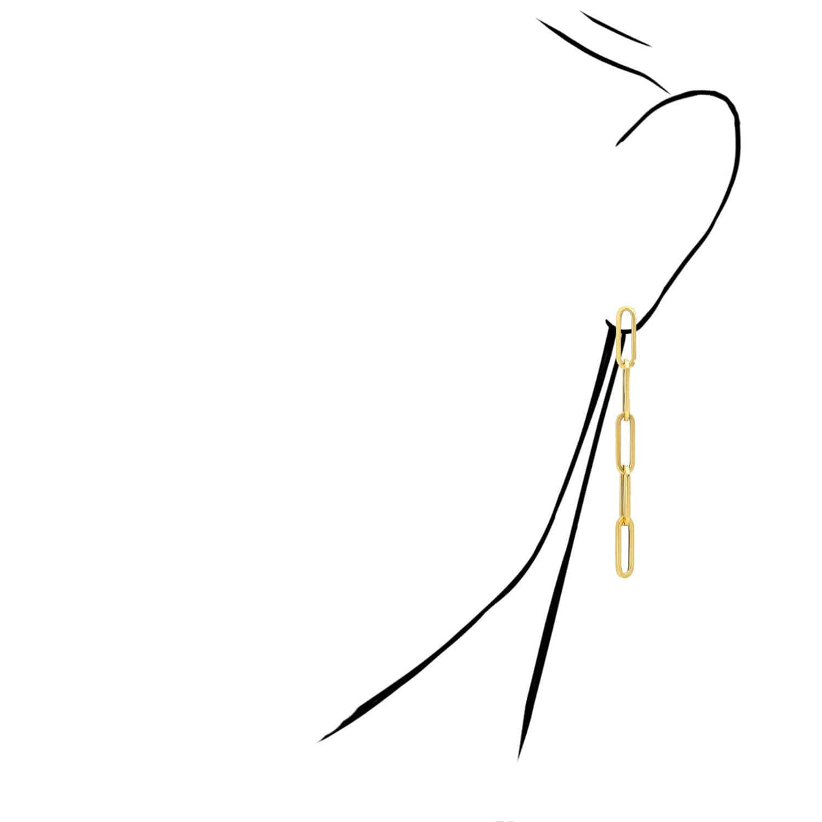 14K Yellow Gold 5-Link Paperclip Drop Push Back Earrings 76mm