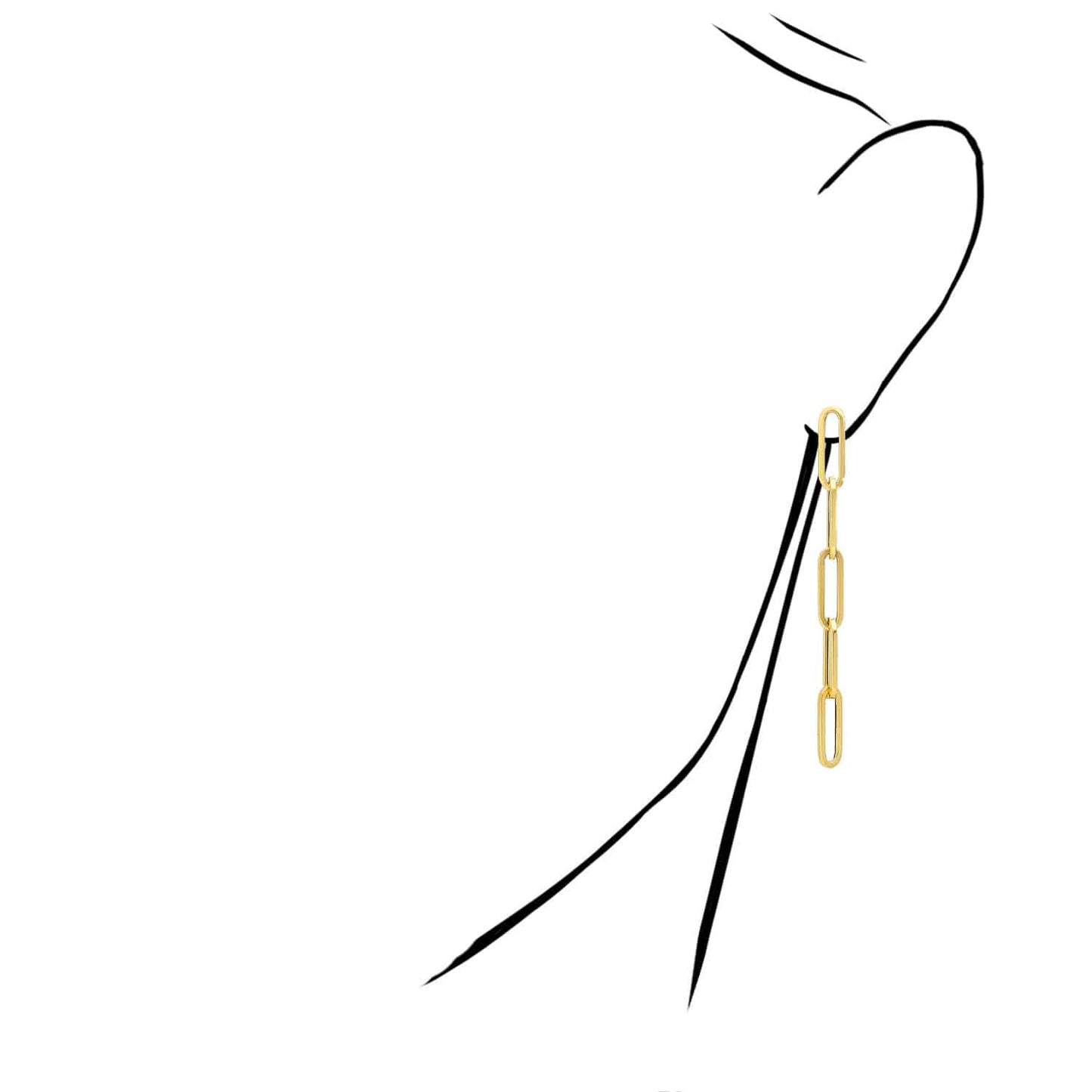 14K Yellow Gold 5-Link Paperclip Drop Push Back Earrings 76mm