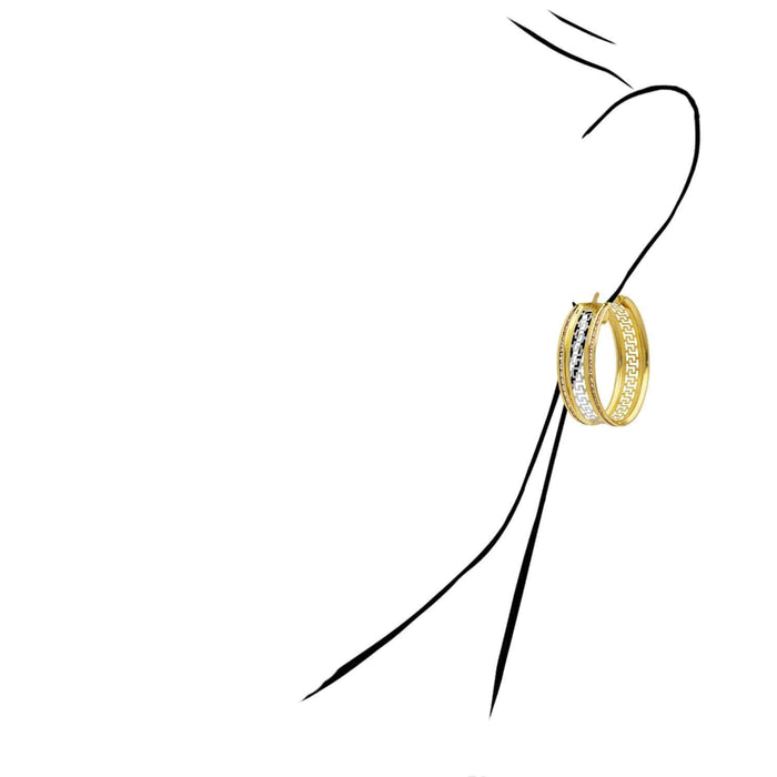 14K Gold CZ Channel - Set All Around Greek Key Hoop Earrings - WJD Exclusives