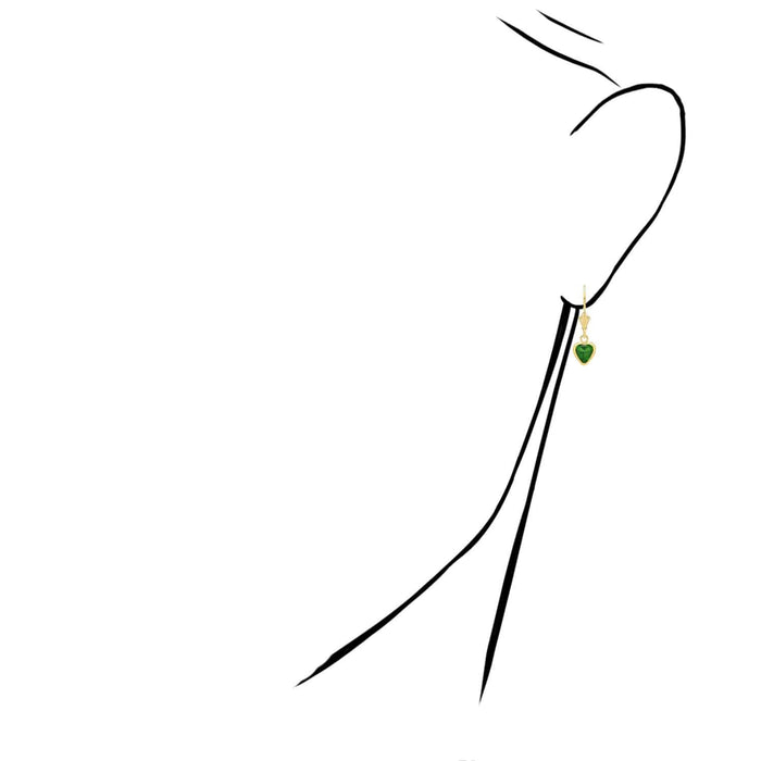 14K Yellow Gold Bezel Set Birthstone Heart Leverback Dangle Earrings 6mm