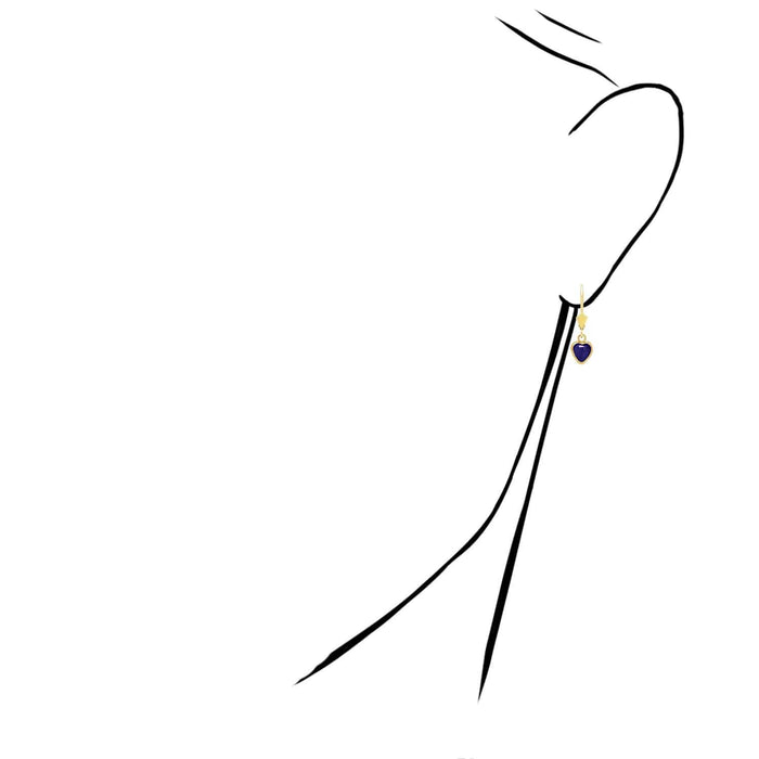 14K Yellow Gold Bezel Set Birthstone Heart Leverback Dangle Earrings 6mm