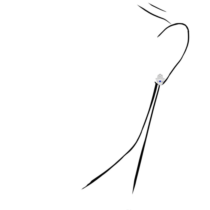 925 Sterling Silver CZ Sapphire Eye Hamsa 11.5mm Stud Earrings