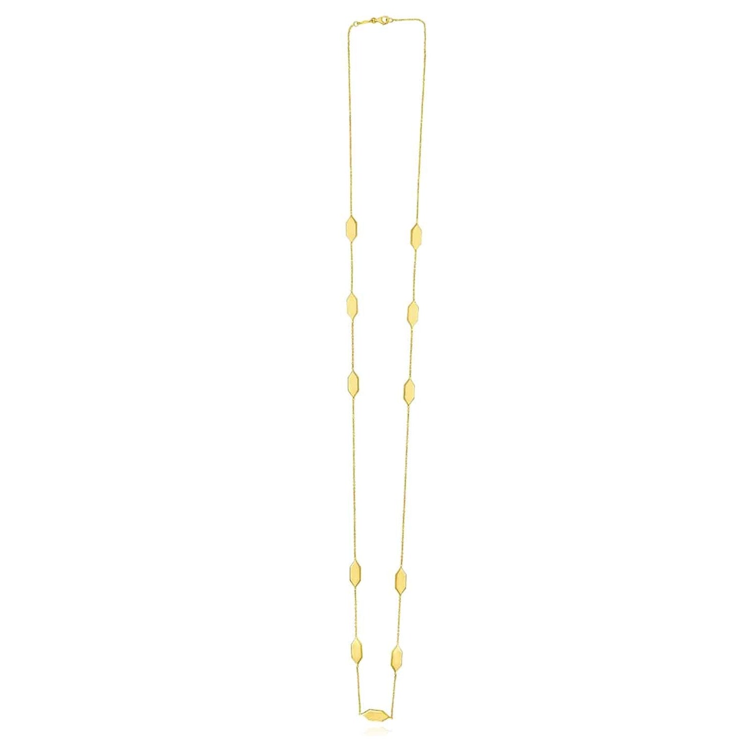 14K Real Gold Elongated Hexagon Pendant Cable Chain Necklace 18", 30"
