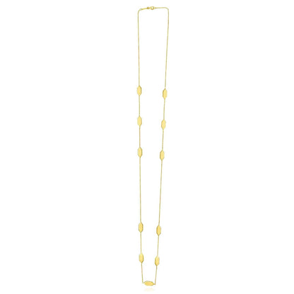 14K Real Gold Elongated Hexagon Pendant Cable Chain Necklace 18", 30"