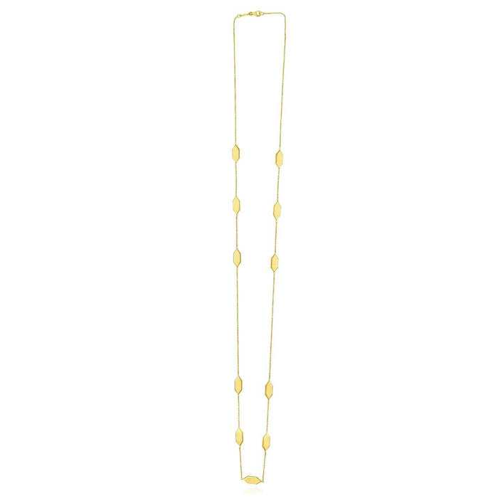 14K Yellow Gold Elongated Hexagon Cable Necklace (Solid Links) 18" 30" - WJD Exclusives