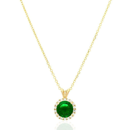 14k Yellow Gold White Gold Halo Round Solitaire Birthstone Pendant 0.5"