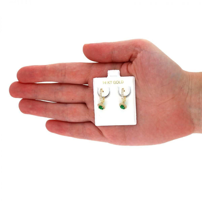 14k Yellow Gold White Gold Round Birthstone Diamond Halo Earrings 1"