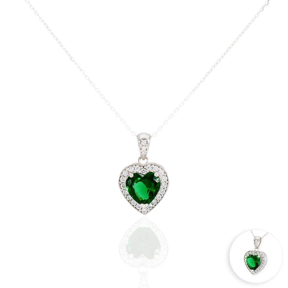 14k Yellow Gold White Gold Solitaire Birthstone Halo Heart Pendant 0.6"