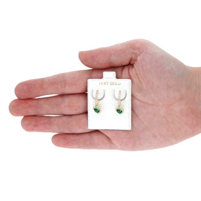 14k Yellow Gold White Gold Heart Birthstone Diamond Halo Earrings 1"