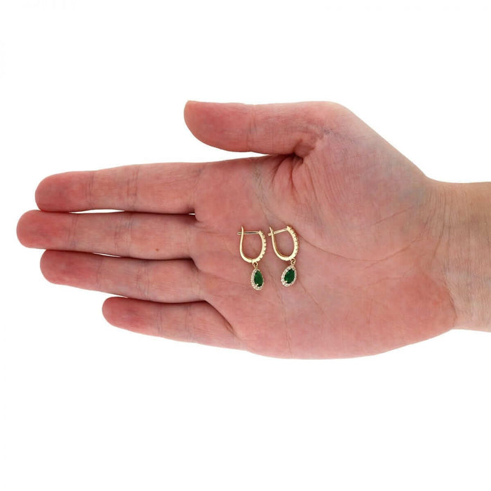 14k Yellow White Gold Birthstone Teardrop Diamond Halo Earrings 1"