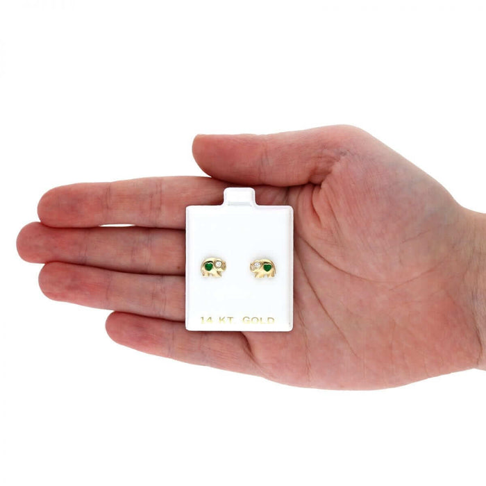 14k Yellow Gold Heart Birthstone Elephant Screw Back Stud Earrings