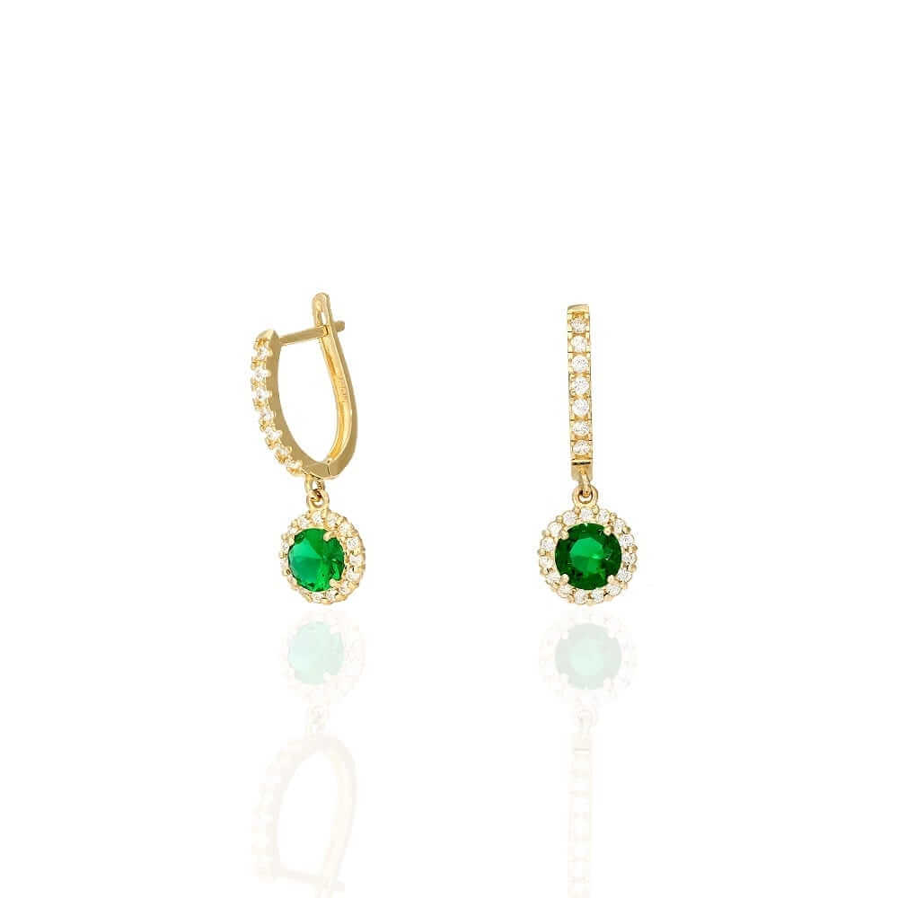 14k Yellow Gold White Gold Round Birthstone Diamond Halo Earrings 1"