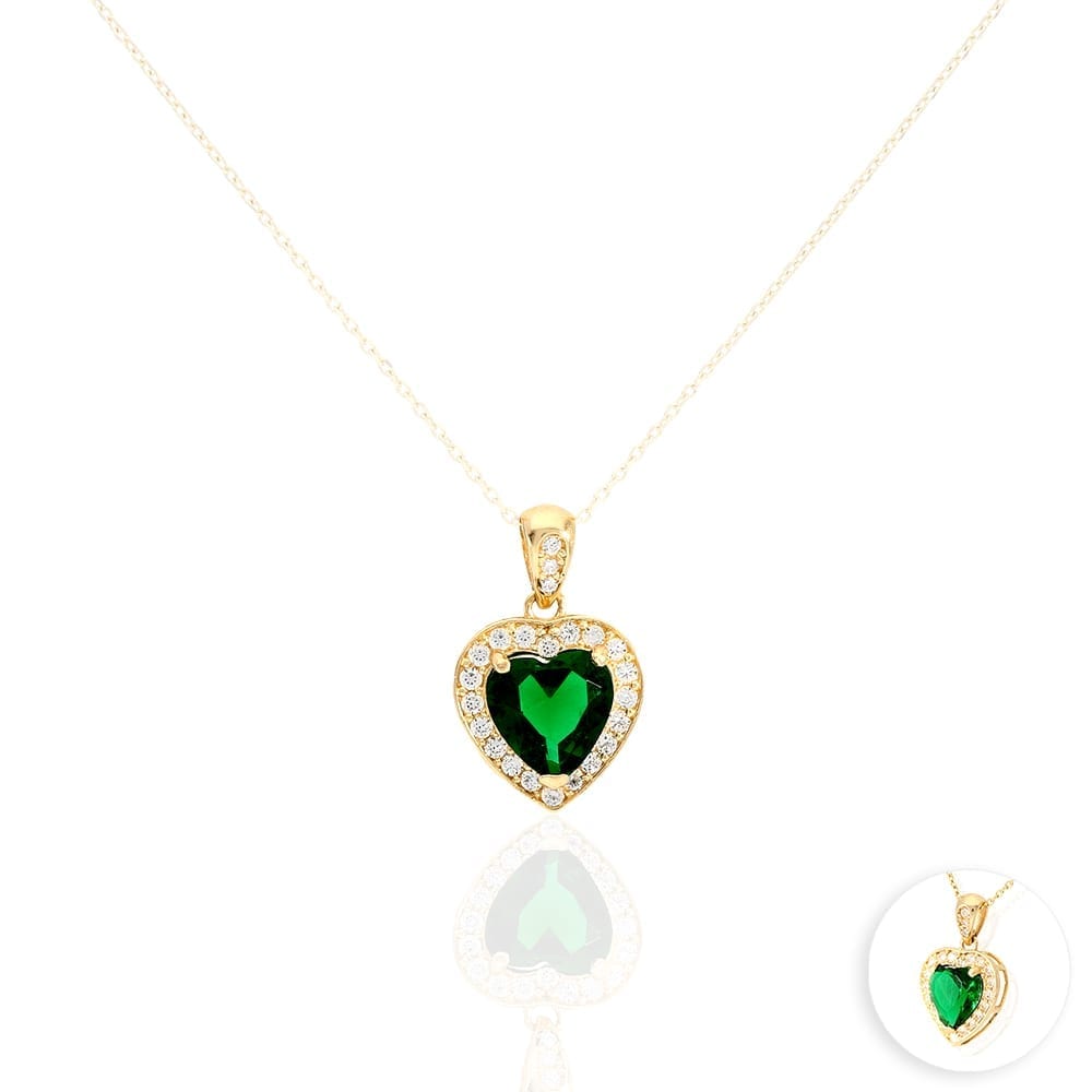 14k Yellow Gold White Gold Solitaire Birthstone Halo Heart Pendant 0.6"