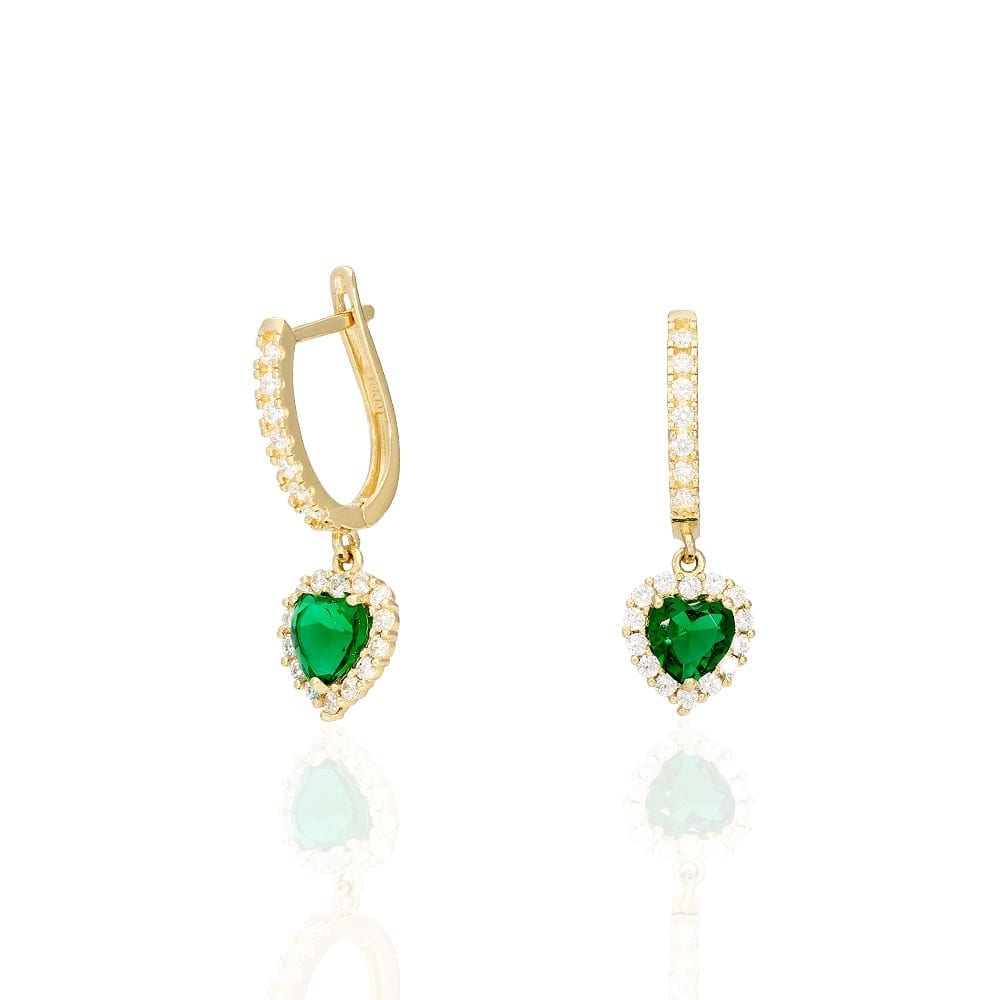 14k Yellow Gold White Gold Heart Birthstone Diamond Halo  Earrings 1"