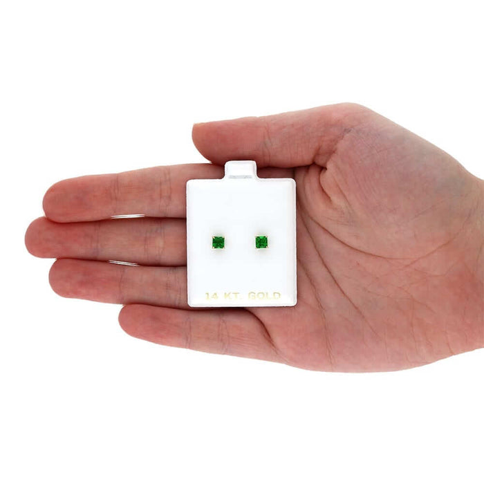 14k Yellow Gold 4mm Princess Birthstone Square Stud Push Back Earrings