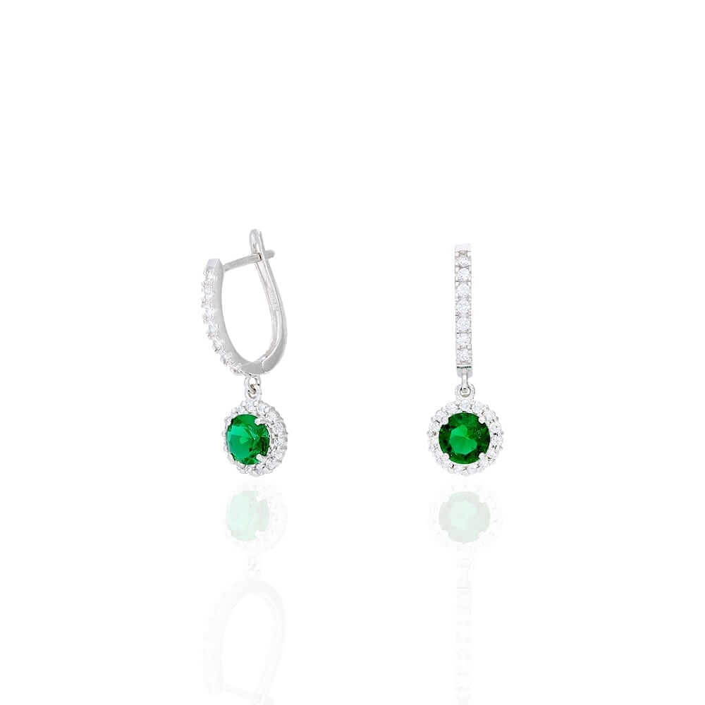 14K Yellow Gold White Gold Round Birthstone Diamond Halo Earrings 1"