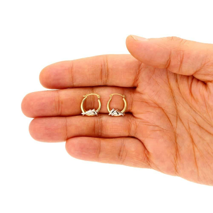 14k Yellow and White Gold Two-Tone Dolphin Hoop Earrings