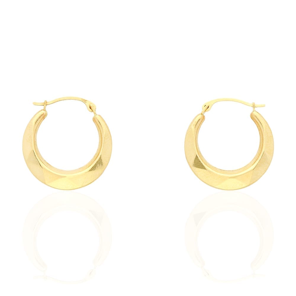 14k Yellow Gold Textured Round Creole Hoop Earrings