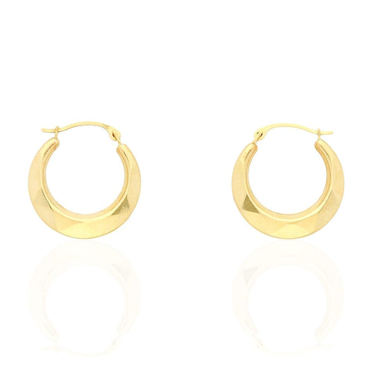 14k Yellow Gold Textured Round Creole Hoop Earrings
