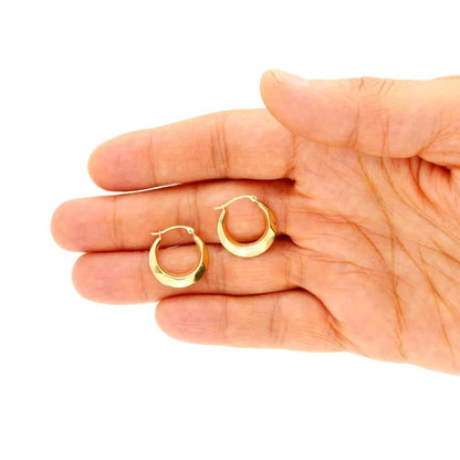 14k Yellow Gold Textured Round Creole Hoop Earrings