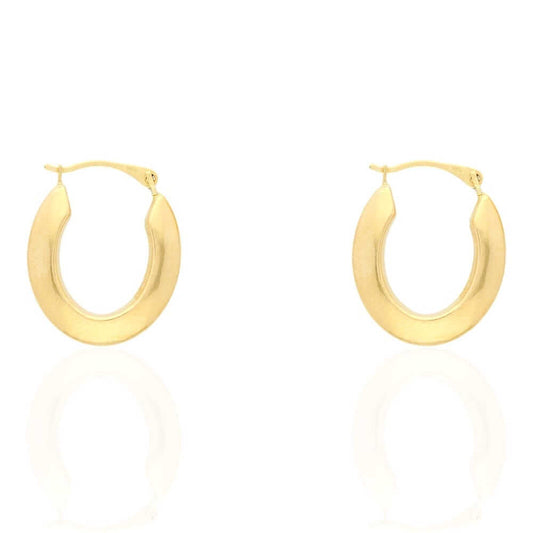 14k Yellow Gold Oval Creole Hoop Earrings