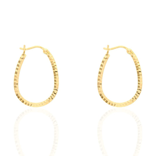 14k Yellow Gold Hammered Oval Creole Hoop Earrings