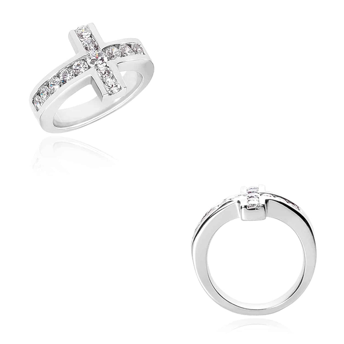 1CTW Natural Diamond 14K Solid Real Gold White Sideways Modern Cross Ring
