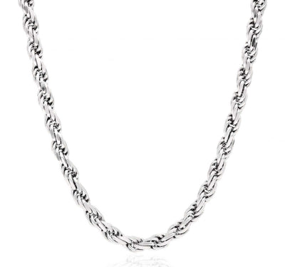 Sterling Silver 6mm Diamond-Cut Rope Chain (Solid Links) 24"-28"
