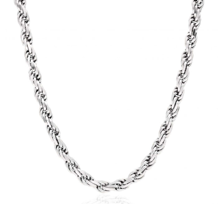 Sterling Silver 6mm Diamond-Cut Rope Chain (Solid Links) 24"-28"