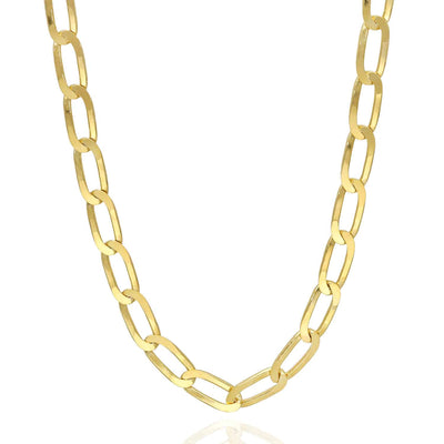 Yellow Gold Over Sterling Silver 6mm Flat Elongated Paperclip Chain (Solid Links)