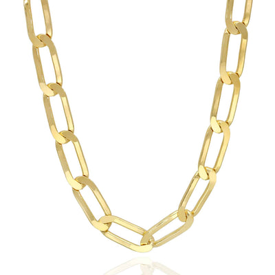 14K Yellow Gold Over Sterling Silver 8mm Flat Elongated Paperclip Chain (Solid Links) 16"-24"
