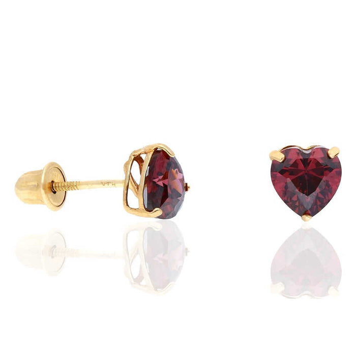 14K Yellow Gold Birthstone Heart Screw Back Stud Earrings 5mm