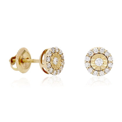 0.50Ct Real Diamond 14k Yellow Gold Halo Screw Back Stud Earrings 7mm