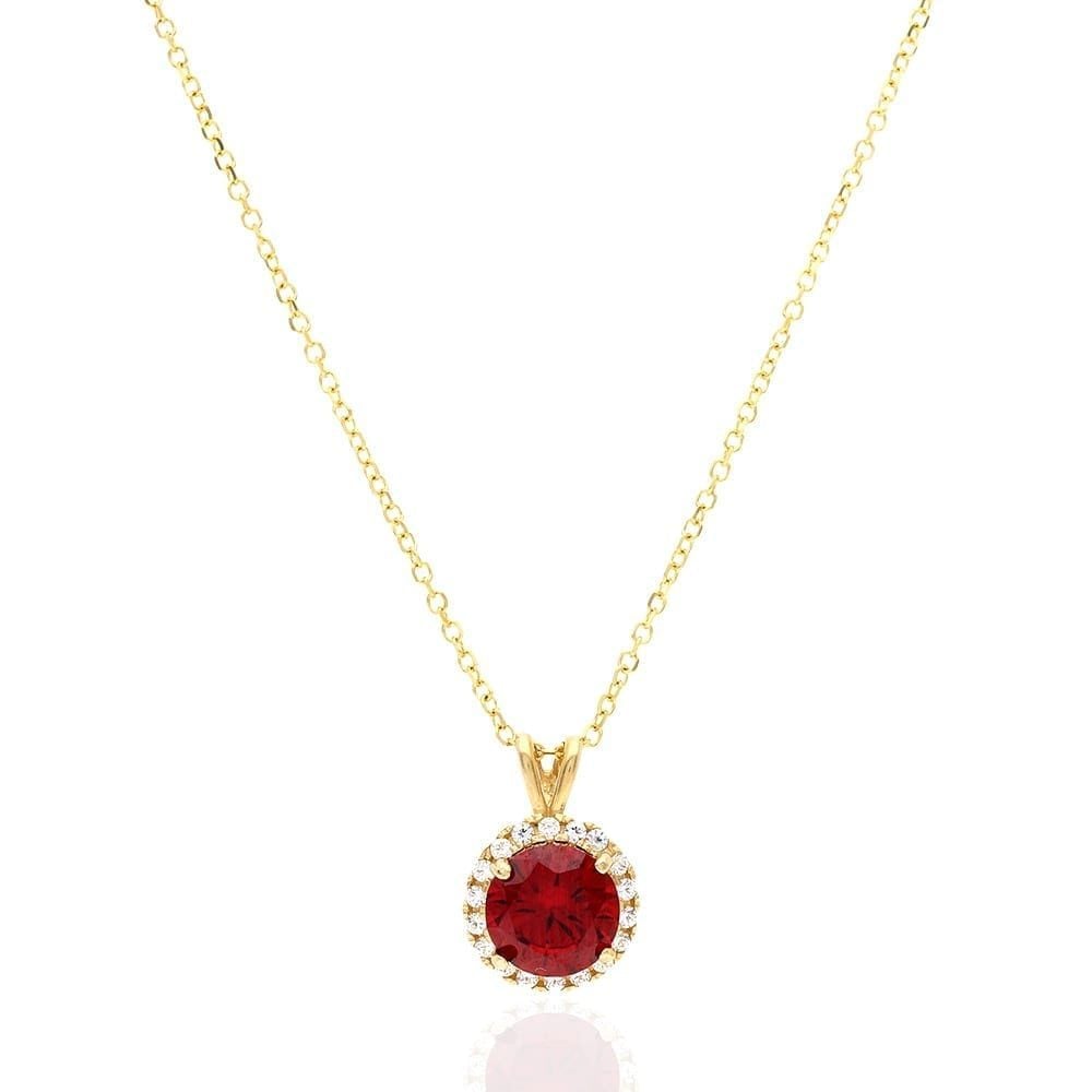 14k Yellow Gold White Gold Halo Round Solitaire Birthstone Pendant 0.5"